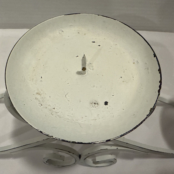 3 Pillar Candle Holder White Distressed Wrought Iron, Shabby Chic French Country - Picture 8 of 9